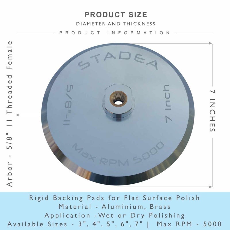 Stadea ABP105Q 7" Hook and Loop Backing Pad With Rigid Aluminium Backing, 5/8" 11 Brass Arbor - Image 5